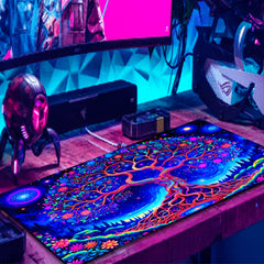 Simpkeely Vibrant Tree of Life Mouse Pad, Blacklight Gaming Extended Large Desk Pad, UV Reactive Long Computer Keyboard Big Mouse Mat with 3mm Non-Slip Rubber Base for Office Home