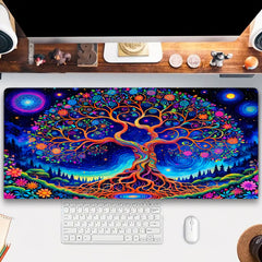 Simpkeely Vibrant Tree of Life Mouse Pad, Blacklight Gaming Extended Large Desk Pad, UV Reactive Long Computer Keyboard Big Mouse Mat with 3mm Non-Slip Rubber Base for Office Home