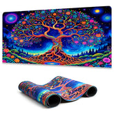 Simpkeely Vibrant Tree of Life Mouse Pad, Blacklight Gaming Extended Large Desk Pad, UV Reactive Long Computer Keyboard Big Mouse Mat with 3mm Non-Slip Rubber Base for Office Home