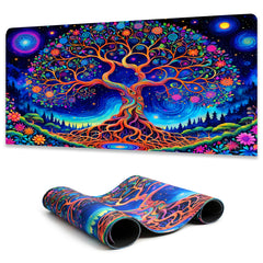 Simpkeely Vibrant Tree of Life Mouse Pad, Blacklight Gaming Extended Large Desk Pad, UV Reactive Long Computer Keyboard Big Mouse Mat with 3mm Non-Slip Rubber Base for Office Home
