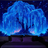Simpkeely Blacklight Tree of Life Tapestry - UV Reactive Neon Willow & Galaxy Starry Night Wall Hanging, Mystical Aesthetic Wall Art for Bedroom, Living Room & Party Decor