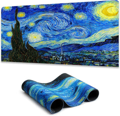 Simpkeely Blacklight Starry Night Mouse Pad, Van Gogh Painting Gaming Extended Large Desk Pad, UV Reactive Long Big Mouse Mat with 3mm Non-Slip Rubber Base for Office Home