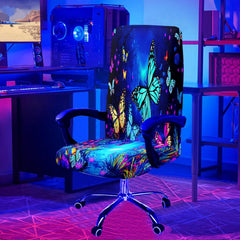 Simpkeely Blacklight Stretch Printed Computer Office Chair Covers, UV Reactive Celestial Universe Universal Desk Rotating Chair Slipcovers, Glow in The Dark Chair Protector Cover with Zipper