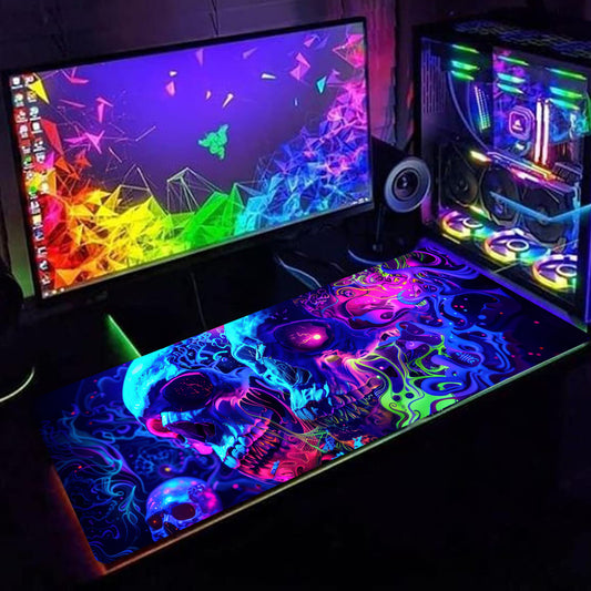 Simpkeely Horror Skull Mouse Pad, Large Waterproof Blacklight Colorful Skeleton Neon Gaming Non-Slip Rubber Base Mousemat, Glow in The Dark Abstract Desk Mat for Office Home