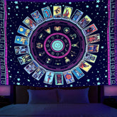 Simpkeely Blacklight Astrology Tarot Tapestry, Wheel of The Zodiac Spiritual Tapestries, UV Reactive Stars Constellation Decoration Wall Hanging Neon Tapestry for Bedroom Aesthetic