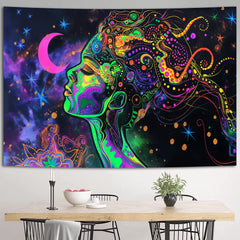 Simpkeely Blacklight Celestial Goddess Tapestry - UV Reactive Abstract Art Woman Wall Hanging, Neon Glow in the Dark Galaxy Art for Bedroom, Living Room