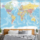 Simpkeely World Map Tapestry Wall Hanging for Kid Student, North America Center, Detailed Illustration with Countries Educational National Tapestry Wall Art for Bedroom Dorm