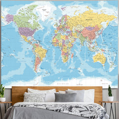 Simpkeely World Map Tapestry Wall Hanging for Kid Student, North America Center, Detailed Illustration with Countries Educational National Tapestry Wall Art for Bedroom Dorm