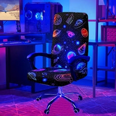 Simpkeely Blacklight Stretch Printed Computer Office Chair Covers, UV Reactive Celestial Universe Universal Desk Rotating Chair Slipcovers, Glow in The Dark Chair Protector Cover with Zipper