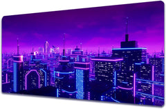 Simpkeely Gaming Mouse Pad, Blacklight Metaverse City 3D Cyberpunk Extended Large Desk Pad, UV Reactive Long Computer Keyboard Big Mouse Mat with 3mm Non-Slip Rubber Base for Office Home