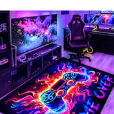 Simpkeely Neon Gaming Area Rug, Blacklight UV Reactive Game Controller Non-Slip Door Throw Rug Fluorescent Flannel Floor Mat Carpet, Glow in The Dark Play Mat for Bedroom, Playroom