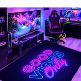 Simpkeely Neon Area Rug, Blacklight Good Vibes Only UV Reactive Non-Slip Door Throw Rug Fluorescent Flannel Floor Mat Carpet, Glow in The Dark Play Mat for Bedroom, Playroom