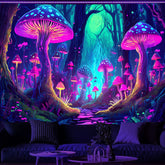 Simpkeely Fantasy Mushroom Tapestry Blacklight Neon Glow Forest Tapestry Wall Hanging Magical Landscape Wall Art for Bedroom