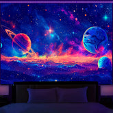Simpkeely Blacklight Galaxy Tapestry, Vibrant Cosmic Design with Planets Stars Nebulae – Celestial Space Art Home Décor for Bedroom, Living Room