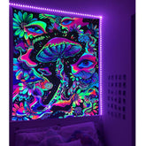 Simpkeely Blacklight Mushroom Tapestry, Floral Eyes Tapestry UV Reactive Neon Tapestries Posters Glow in the Dark Party Backdrop for Bedroom Dorm Living Room