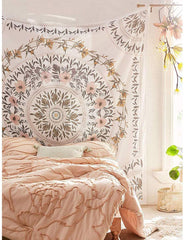 Simpkeely Sketched Floral Medallion Tapestry, Bohemian Mandala Wall Hanging Tapestries, Indian Art Print Mural for Bedroom Living Room Dorm Home Décor