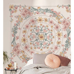 Simpkeely Mandala Floral Medallion Tapestry, Sketched Flower Plant Boho Wall Hanging, Bohemian Hippie Tapestries for Bedroom Living Room Dorm Home Décor