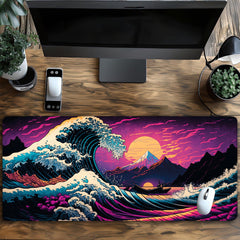 Simpkeely Large Japanese Sea Wave Gaming Mouse Pad - Blacklight Kanagawa Waterproof Desk Mat, Extended Non-Slip Rubber Base, Office & Home Computer Keyboard Pad
