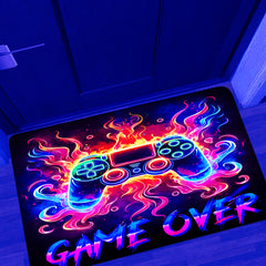 Simpkeely Neon Gaming Area Rug, Blacklight UV Reactive Game Controller Non-Slip Door Throw Rug Fluorescent Flannel Floor Mat Carpet, Glow in The Dark Play Mat for Bedroom, Playroom