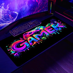 Simpkeely Gamer Gaming Mouse Pad, Blacklight Game Controller Horror Skull Waterproof Large Mouse Mat, 31.5" x 11.8" Skeleton Glowing Extended Non-Slip Rubber Base, Office & Home Keyboard Pad