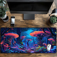 Simpkeely Large Fantasy Mushroom Gaming Mouse Pad - Blacklight Forest Desk Mat, Glowing Waterproof Extended Non-Slip Rubber Base, Office & Home Keyboard Pad