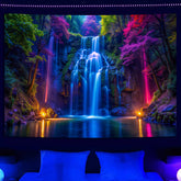 Simpkeely Blacklight Waterfall Tapestry - UV Reactive Glow in the Dark Neon Forest Wall Hanging, Vibrant Nature Landscape Wonderland for Bedroom, Living Room Decor
