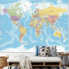 Simpkeely World Map Tapestry Wall Hanging for Kid Student, North America Center, Detailed Illustration with Countries Educational National Tapestry Wall Art for Bedroom Dorm