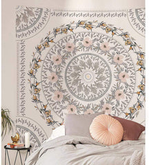 Simpkeely Sketched Floral Medallion Tapestry, Bohemian Mandala Wall Hanging Tapestries, Indian Art Print Mural for Bedroom Living Room Dorm Home Décor