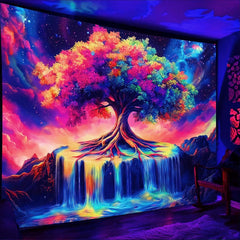 Simpkeely Tree of Life Blacklight Tapestry UV Reactive Colorful Waterfall Tapestry Galaxy Space Starry Sky Wall Tapestries Hanging for Bedroom - 59.1" L x 51.2" W