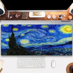 Simpkeely Blacklight Starry Night Mouse Pad, Van Gogh Painting Gaming Extended Large Desk Pad, UV Reactive Long Big Mouse Mat with 3mm Non-Slip Rubber Base for Office Home