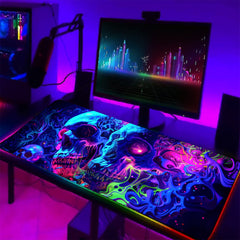 Simpkeely Horror Skull Mouse Pad, Large Waterproof Blacklight Colorful Skeleton Neon Gaming Non-Slip Rubber Base Mousemat, Glow in The Dark Abstract Desk Mat for Office Home