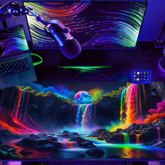 Simpkeely Large Fantasy Waterfall Gaming Mouse Pad - Blacklight Waterproof Glowing Desk Mat, Extended Non-Slip Rubber Base for Office & Home
