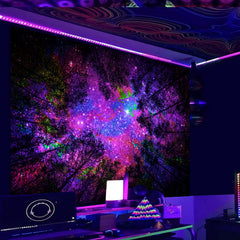 Simpkeely Blacklight Starry Sky Tapestry, Fantasy Forest Space Galaxy Night Nature Scenery Wall Hanging Tapestry, Aesthetic Landscape Wall Art Tapestries for Bedroom, Living Room