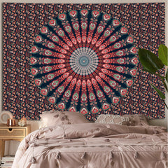 Simpkeely Indian Mandala Floral Tapestry, Hippie Bohemian Peacock Handmade Psychedelic Wall Hanging Decorative Tapestries for Bedroom, Living Room