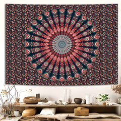 Simpkeely Indian Mandala Floral Tapestry, Hippie Bohemian Peacock Handmade Psychedelic Wall Hanging Decorative Tapestries for Bedroom, Living Room