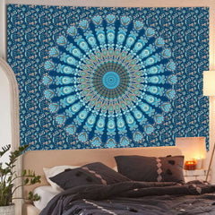 Simpkeely Indian Mandala Floral Tapestry, Hippie Bohemian Peacock Handmade Psychedelic Wall Hanging Decorative Tapestries for Bedroom, Living Room