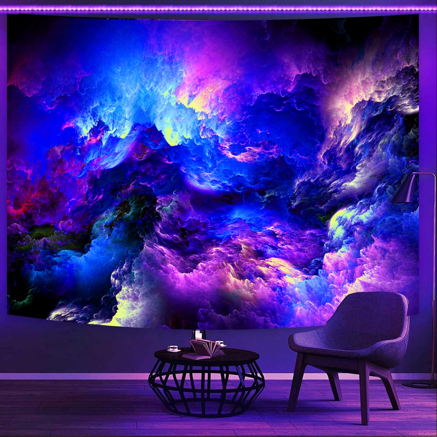 Simpkeely Colorful Clouds Tapestry, Blacklight Sky Universe Nature Abstract Surrealism Sea of Clouds Aesthetic Dream Waves UV Reactive Glowing Wall Hanging for Bedroom, Living Room