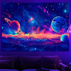 Simpkeely Blacklight Galaxy Tapestry, Vibrant Cosmic Design with Planets Stars Nebulae – Celestial Space Art Home Décor for Bedroom, Living Room