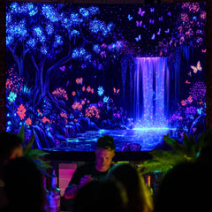 Simpkeely Blacklight Waterfall Tapestry - UV Reactive Glow in The Dark Enchanted Forest Wall Hanging, Neon Butterfly & Floral Wonderland Nature Decor for Bedroom & Living Room