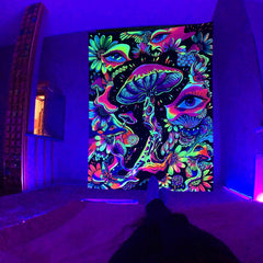 Simpkeely Blacklight Mushroom Tapestry, Floral Eyes Tapestry UV Reactive Neon Tapestries Posters Glow in the Dark Party Backdrop for Bedroom Dorm Living Room