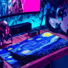 Simpkeely Blacklight Starry Night Mouse Pad, Van Gogh Painting Gaming Extended Large Desk Pad, UV Reactive Long Big Mouse Mat with 3mm Non-Slip Rubber Base for Office Home