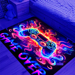Simpkeely Neon Gaming Area Rug, Blacklight UV Reactive Game Controller Non-Slip Door Throw Rug Fluorescent Flannel Floor Mat Carpet, Glow in The Dark Play Mat for Bedroom, Playroom
