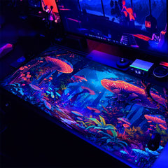 Simpkeely Large Fantasy Mushroom Gaming Mouse Pad - Blacklight Forest Desk Mat, Glowing Waterproof Extended Non-Slip Rubber Base, Office & Home Keyboard Pad