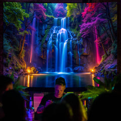 Simpkeely Blacklight Waterfall Tapestry - UV Reactive Glow in the Dark Neon Forest Wall Hanging, Vibrant Nature Landscape Wonderland for Bedroom, Living Room Decor