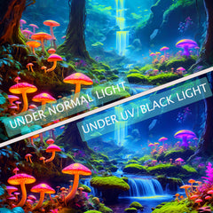 Simpkeely Magical Blacklight Forest Tapestry - UV Reactive Neon Mushroom Waterfall Fairy Landscape Glow in the Dark Wall Art for Bedroom, Dorm Decor