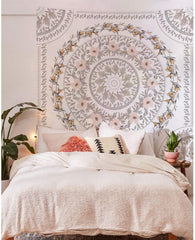 Simpkeely Sketched Floral Medallion Tapestry, Bohemian Mandala Wall Hanging Tapestries, Indian Art Print Mural for Bedroom Living Room Dorm Home Décor