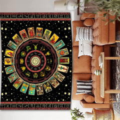 Simpkeely Blacklight Astrology Tarot Tapestry, Wheel of The Zodiac Spiritual Tapestries, UV Reactive Stars Constellation Decoration Wall Hanging Neon Tapestry for Bedroom Aesthetic