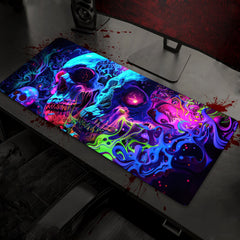 Simpkeely Horror Skull Mouse Pad, Large Waterproof Blacklight Colorful Skeleton Neon Gaming Non-Slip Rubber Base Mousemat, Glow in The Dark Abstract Desk Mat for Office Home