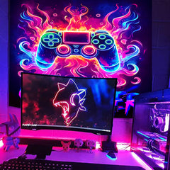 Simpkeely Blacklight Gaming Tapestry - Neon Game Controller Wall Art, UV Reactive Glow in the Dark Gaming Decor for Bedroom, Dorm, and Game Room