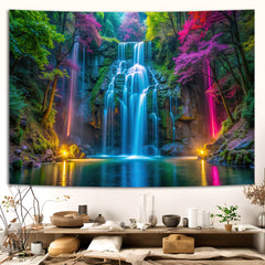 Simpkeely Blacklight Waterfall Tapestry - UV Reactive Glow in the Dark Neon Forest Wall Hanging, Vibrant Nature Landscape Wonderland for Bedroom, Living Room Decor